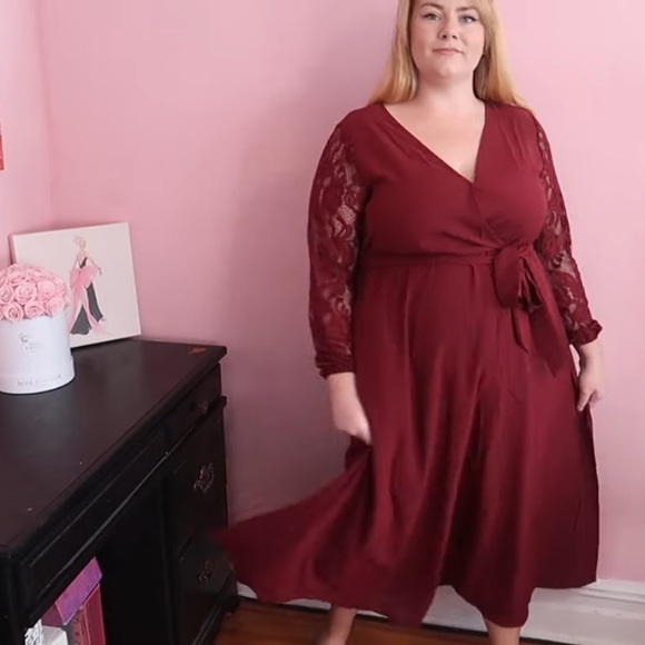 NWT Bloomchic Surplice Maxi Dress with Lace Sleeves - Picture 2 of 6